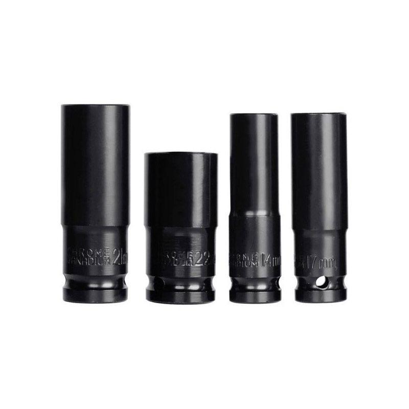 Premium Metric 17-24mm Black Pneumatic Extra-deep Hex Socket Set With Long Length Options