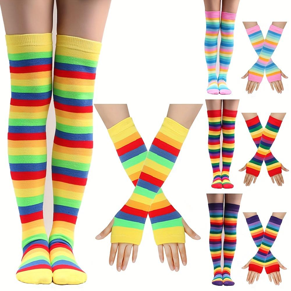 Rainbow Long Stockings High Top Stockings Over-the-Knee Stockings Women's Colorful Striped Gloves Cross-border Party Props