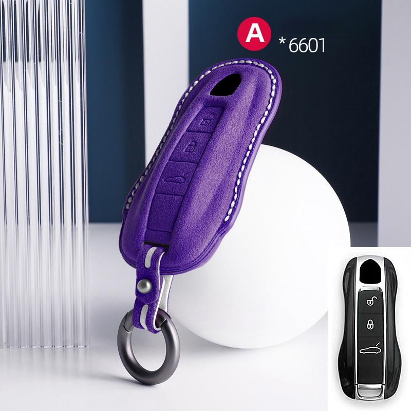 For Porsche Panamera Cayenne 971 911 9YA Macan Boxster Spyder Carrera Cayman 970 981 991 3 Buttons Suede Car Key Case Keychain