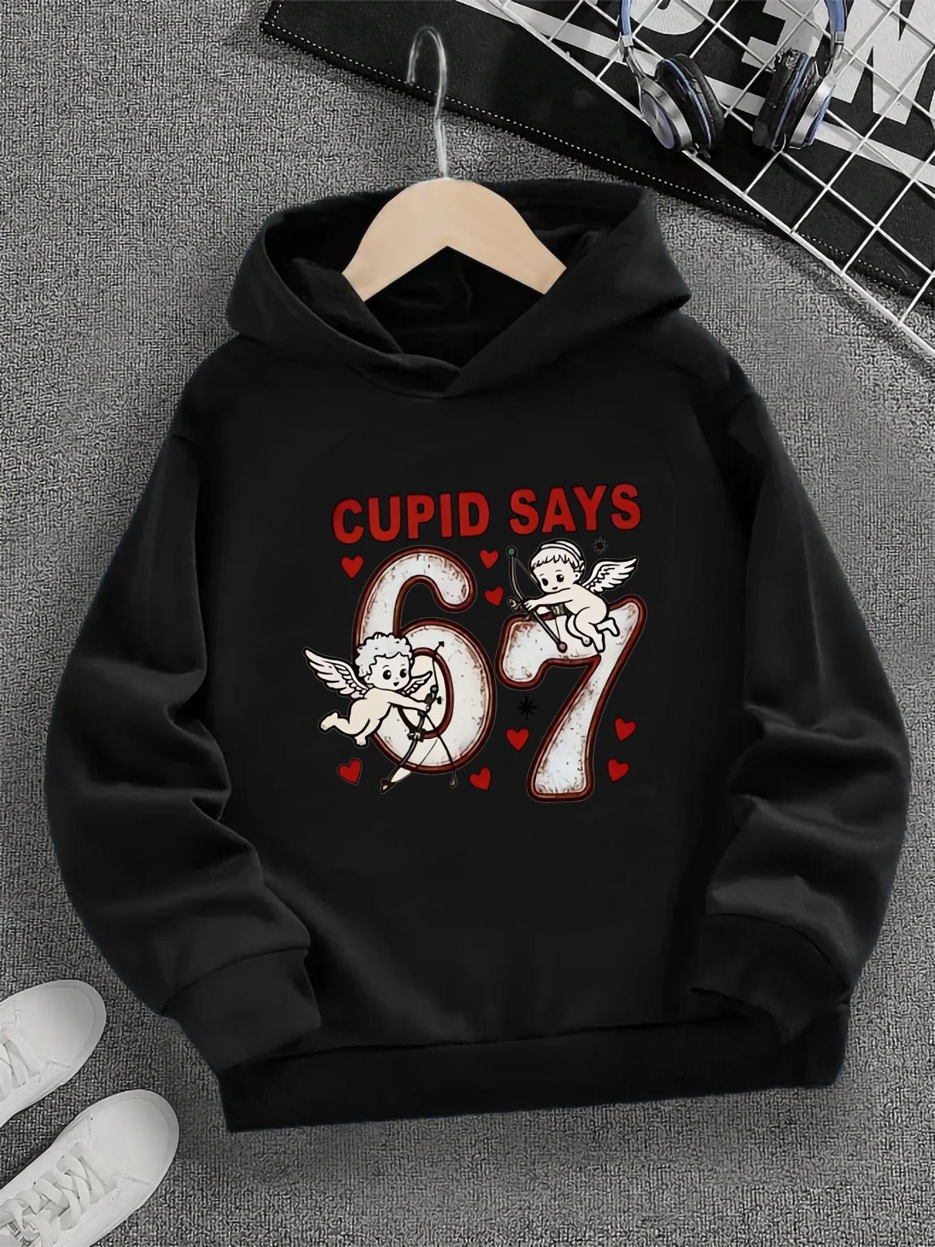 Cupid 6 To 7 Years Old Birthday Theme Black Hoodie: Heart Angel Print 100
