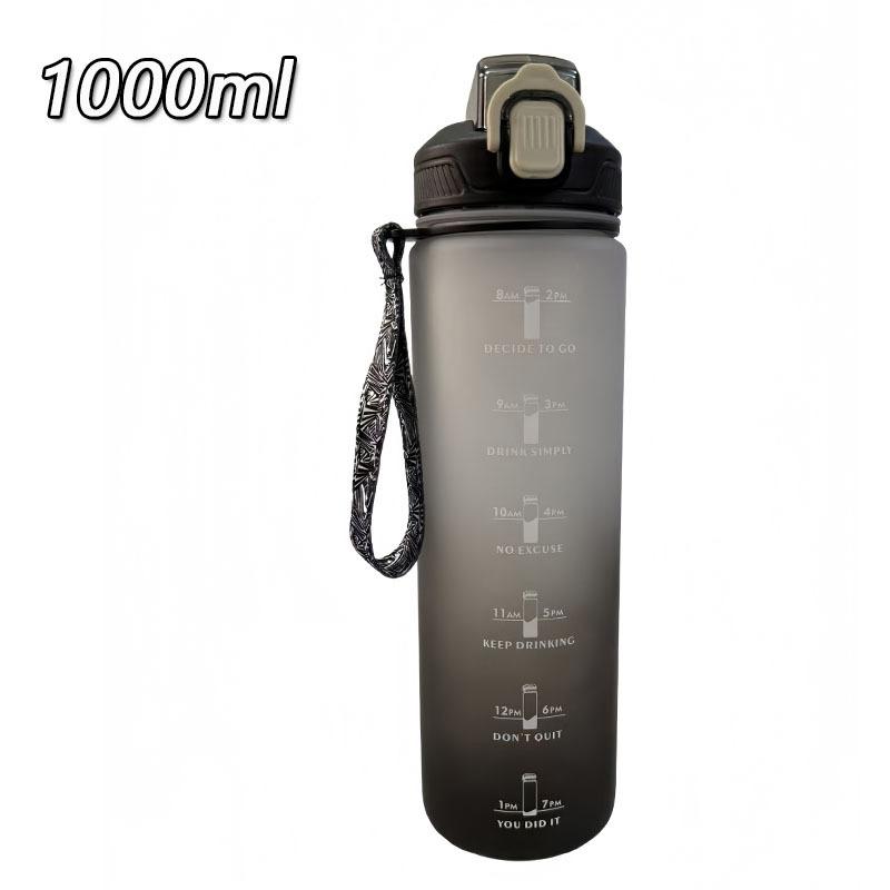 Verlaufene Mattierte Zeitmarkierung Wasserflasche, 1000ml Große Kapazität Tragbare Sport Trinkflasche mit Klappdeckel