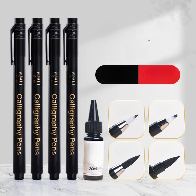 

4 шт./набор Красивая ручка с мягким пером, Большие, Средние и Маленькие буквы, Очень тонкая штриховка, Штриховку можно добавить чернилами, Копирование прописей,