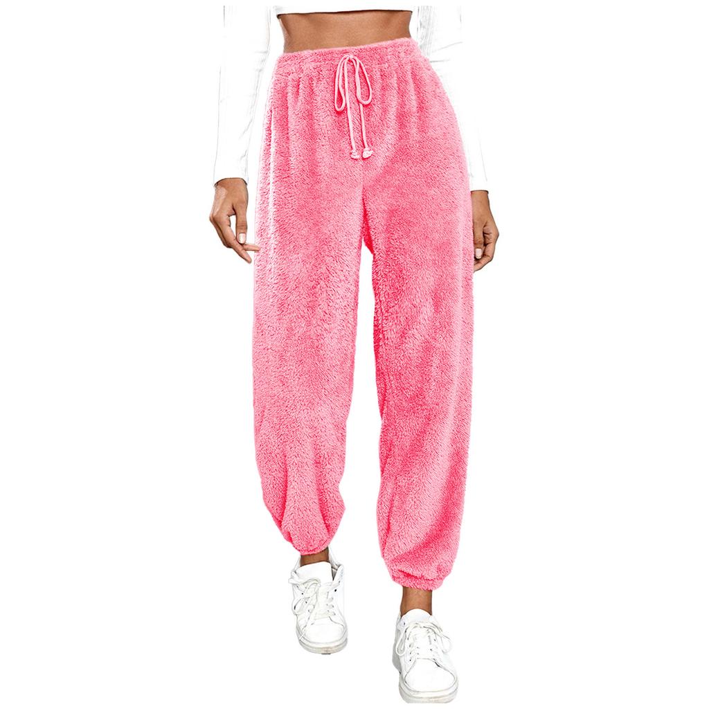 Women's Fashionable Relaxed-Fit Trousers Sporty Fleece-Lined Solid-Colour Cuffed Trousers