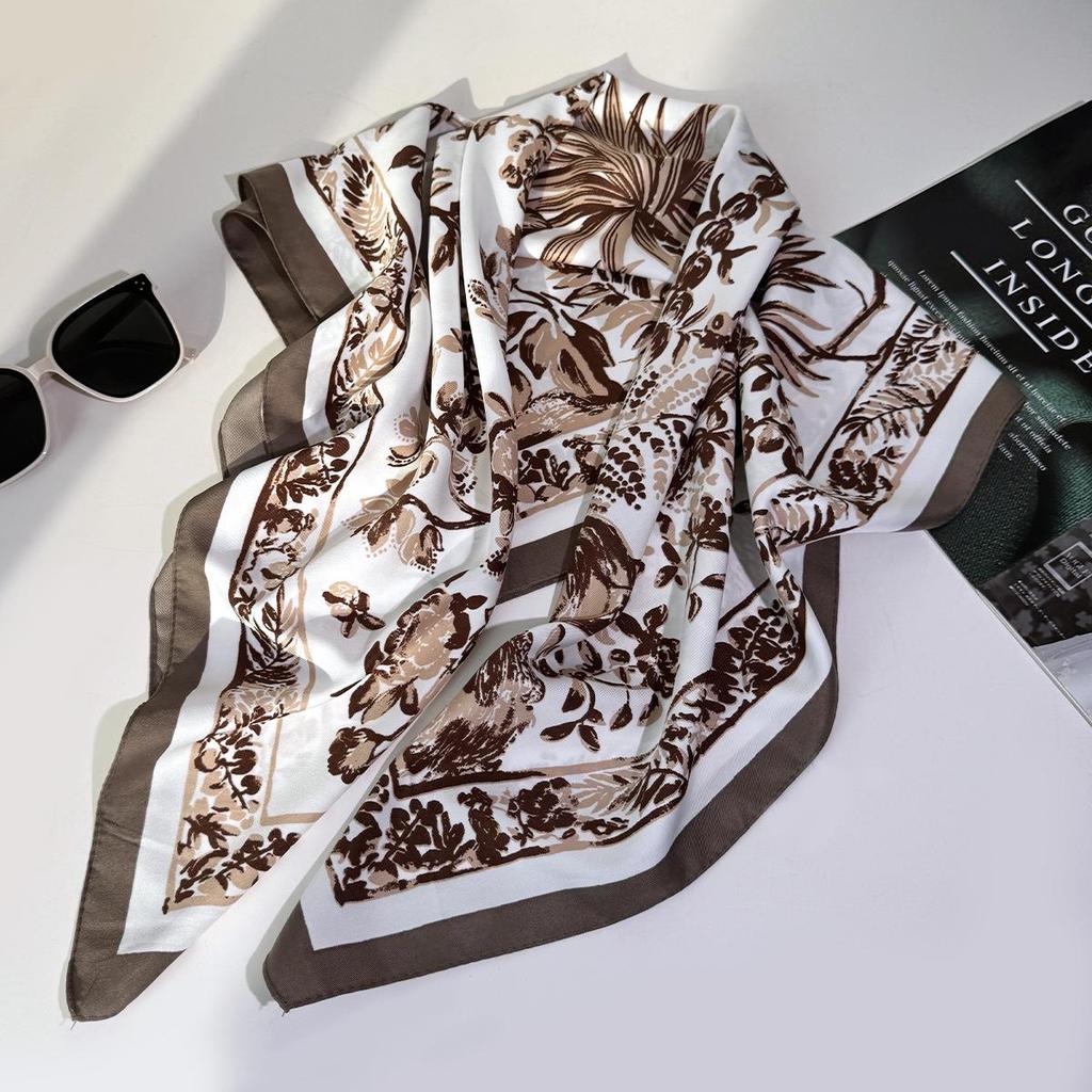 Autumn/Winter 90x90 Large Silk Square Scarf: Sunshade, Head Wrap, Versatile Neck Scarf, Print Shawl, Four Seasons Accessory.