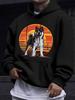 American And European Style unisex Fall Winter Print Hoodie Long Sleeve Sweatshirt, Husky Sunset Silhouette Print Hooded Sweatshirt, Cute And Casual S