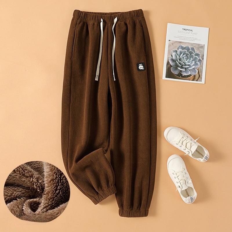 Women Winter Corduroy Plush Extra Thick Pants Warm Loose Comfortable Rib Leg Pants Lined Fleece Sports Joggers Trousers