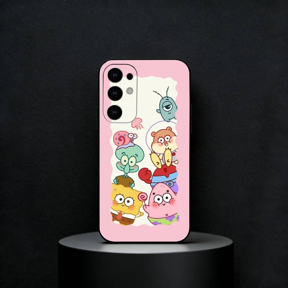 Cartoon S-Spongebob Phone Case For Samsung S25,S24,S23,S22,S21,S20,Ultra,Plus,FE Black Soft Cover