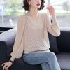 Chiffon Stitching Yarn Sleeve V-neck Sweater Women's Autumn Loose Hollow Thin Sweater Women's Bottoming Shirt