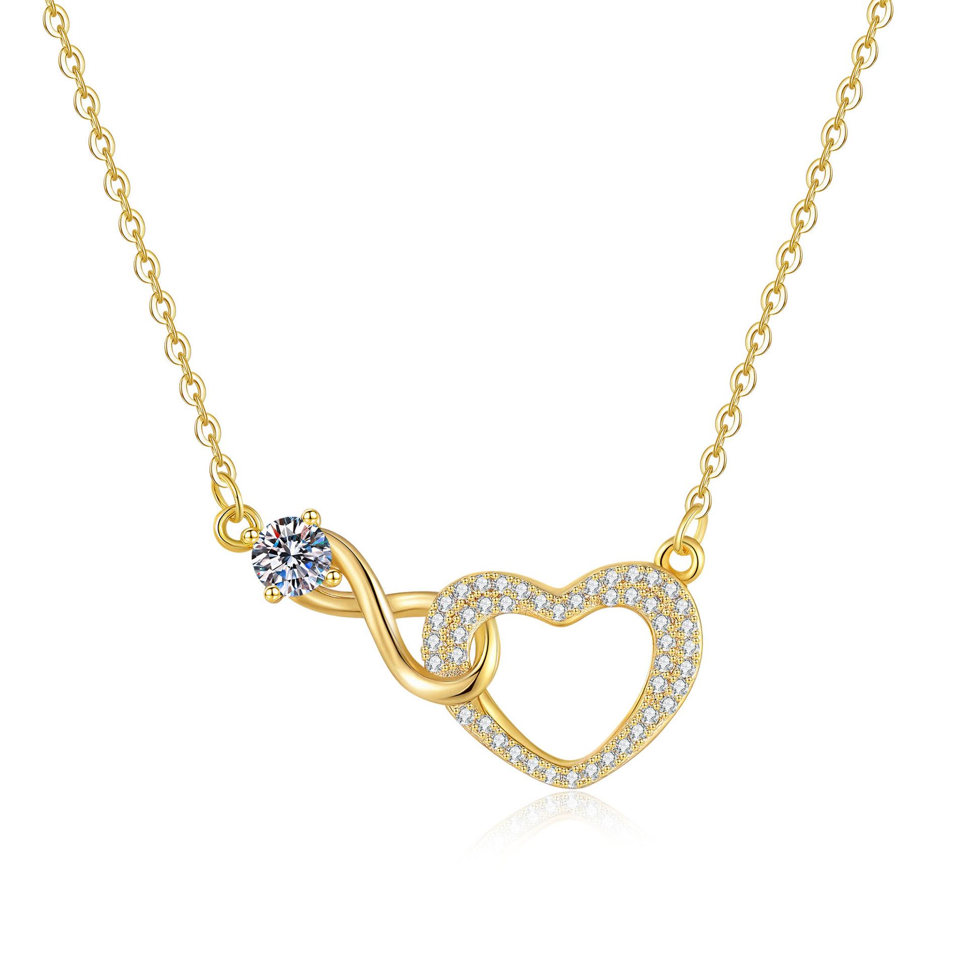 2026 Diamond-set Unlimited Love Necklace Women s Light Luxury Fashion Interlocking Heart-shaped Clavicle Chain Necklace 45CM золотой