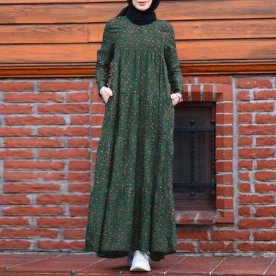 Damen Rückenreißverschluss Bedrucktes Vintage Baumwolle und Leinen Mehrschichtiges Kleid