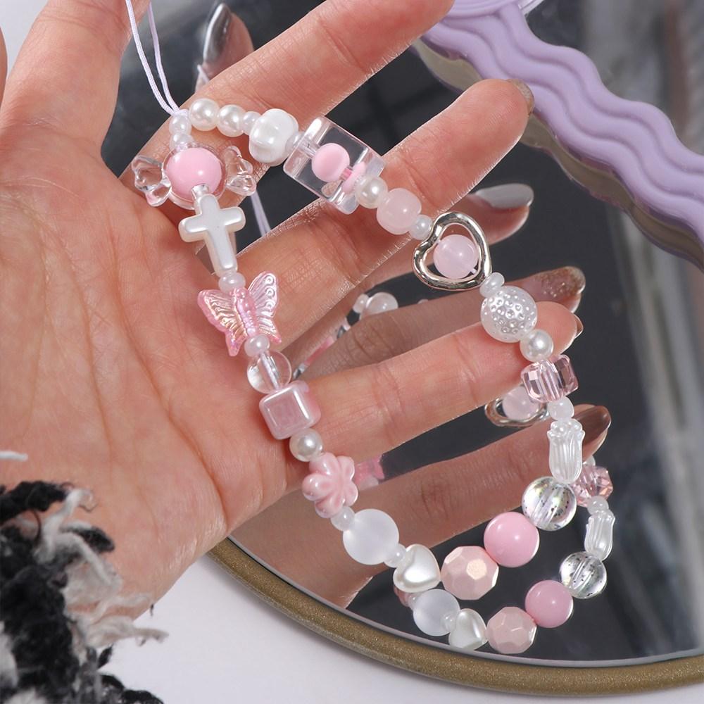 Heart Star Cellphone Strap Pink Pearl Cool Girl Phone Chain Lovely Y2k Phone Lanyard Jewelry Gift