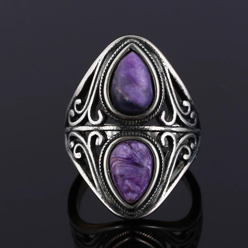 Charms 6x9MM Natural Charoite Beads Rings Women's  CopperJewelry Vintage Ring Anniversary Party Gifts For Women