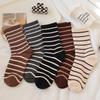 5 Pairs of Female Spring and Autumn Solid Color Striped Students Movement In The Tube Pile Cotton Socks