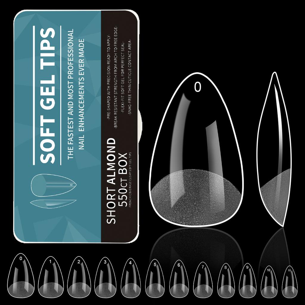 550PCS Clear Gel Nail Tips Full Cover Soft Acrylic Press On Extensions Professional Manicure for Salon and Home Use