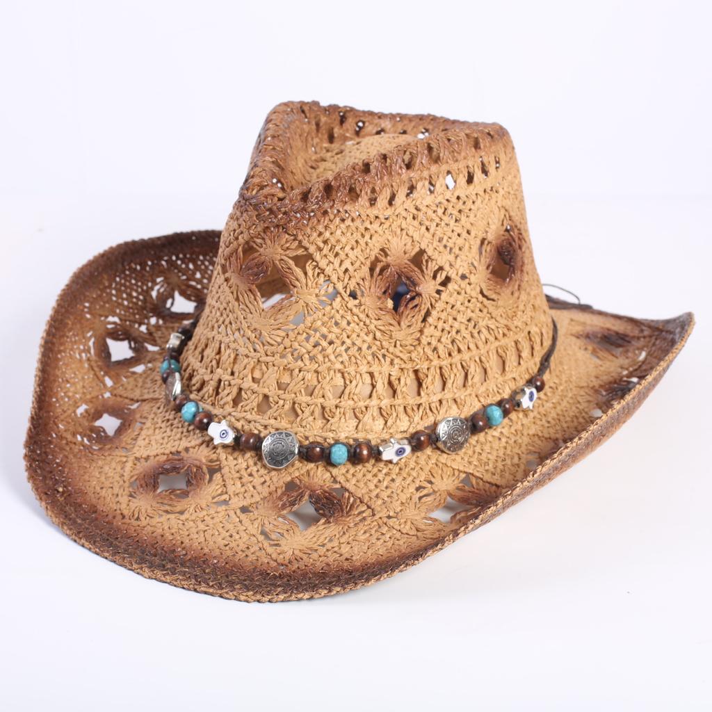 Beliebter europäischer und amerikanischer klassischer hohler westlicher Cowboyhut Herren- und Damen-Mode Urlaubs-atmungsaktiver Sonnenschutz-Strohhut