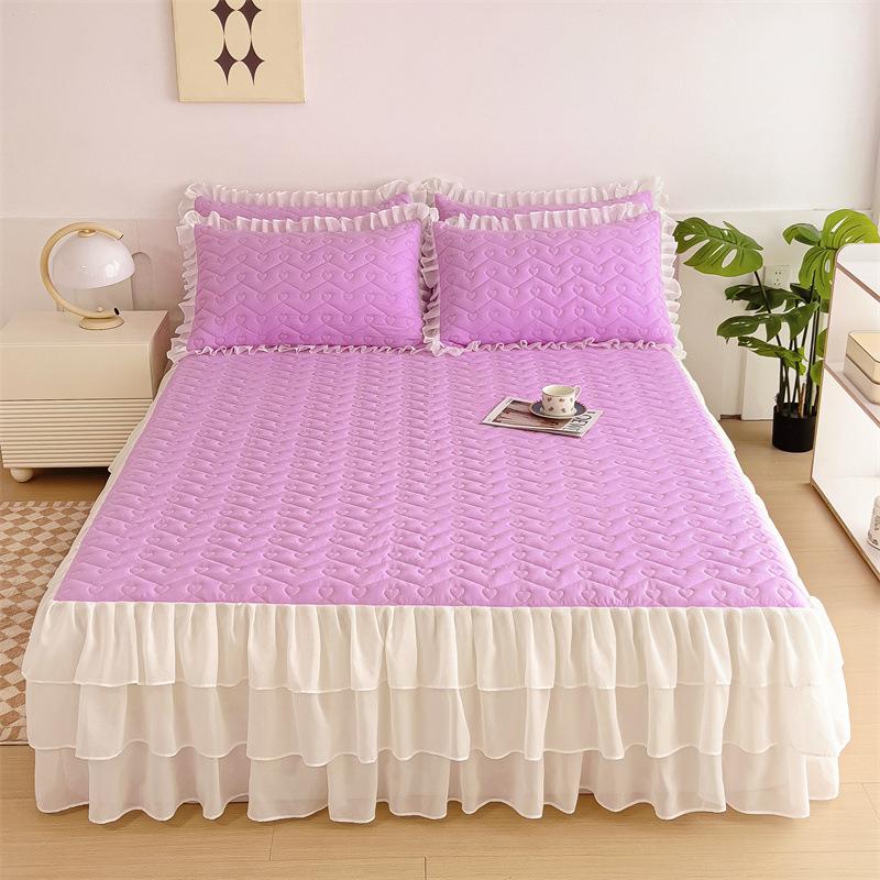 Koronka ze wzorem w kształcie serca Falbana do łóżka Wysokiej klasy Pikowana Szyfonowy dół Narzuta Miękka Wygodna Antypoślizgowa Prześcieradła Pościel