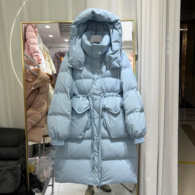 Winter New Down Jacket Women's Medium and Long Over-knee Thickened Warm Hooded Jacket Pinghu