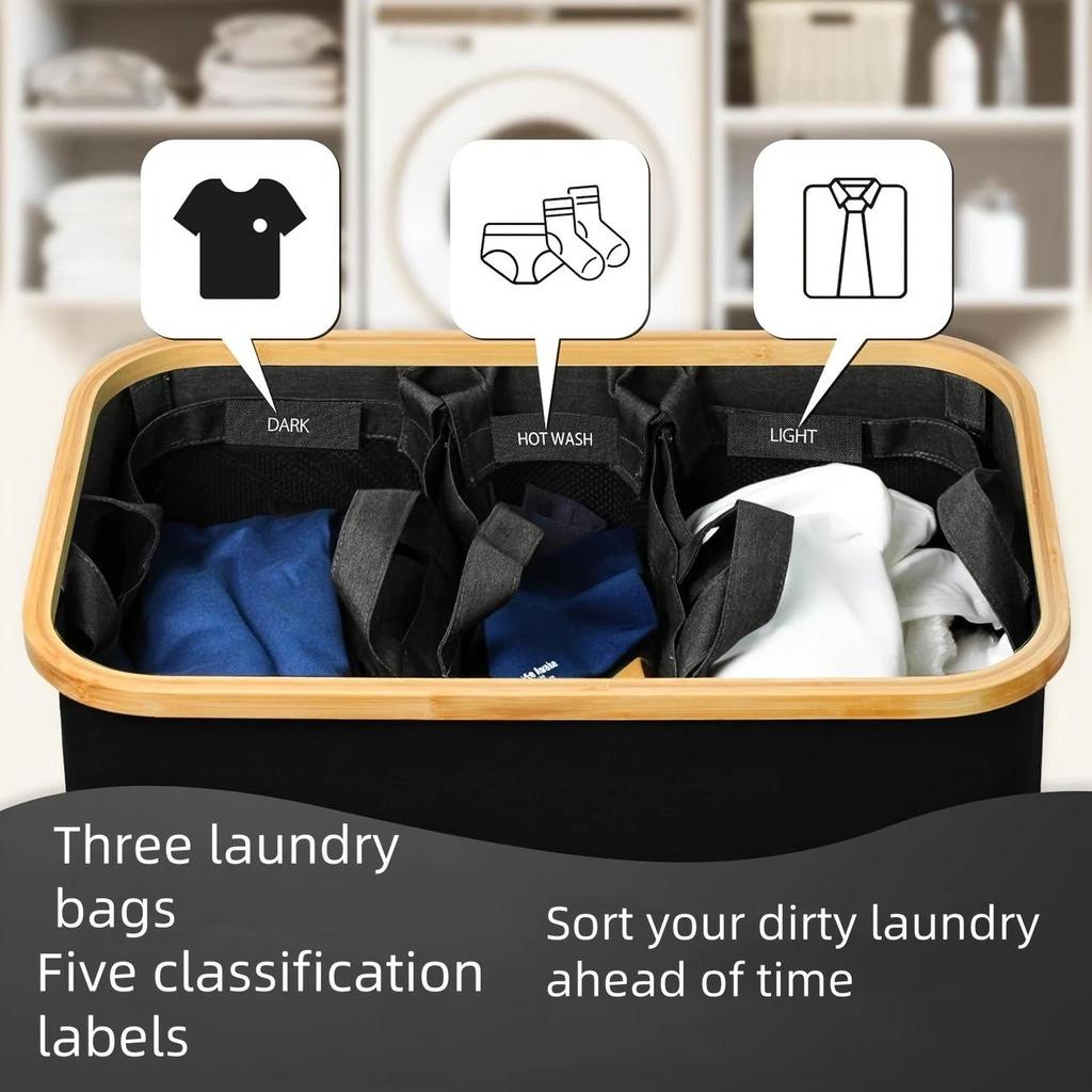 Bamboo Laundry Hamper: Large Capacity Basket with Waterproof Liner & Lid for Clothes Storage