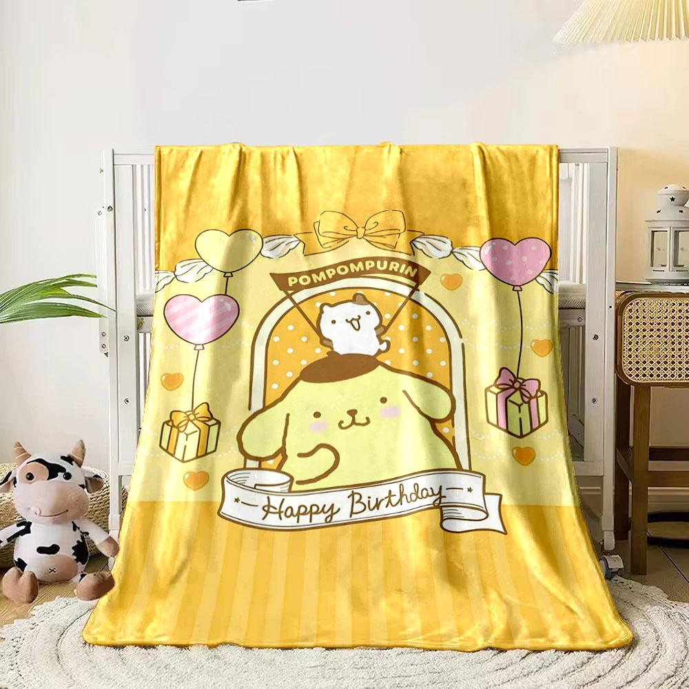 

Cute yellow character with decorations, balloons, gifts, and birthday text. for all seasons blanket lunch break throw gift 80cm x 120cm