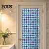 Easy Install Window Sticker Stained Glass Film, Retro Geometric Plaid Static Cling Privacy Decal, Double Non-Adhesive Film for Bedroom Sided