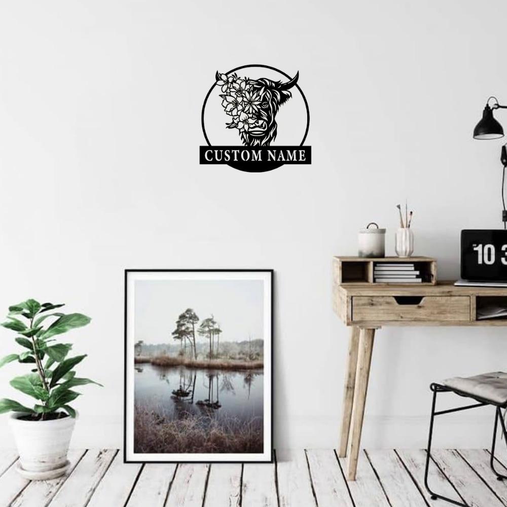 Unique Charming Highland Cow Metal Wall Decor Custom Farmstead Sign Vintage Countryside Art