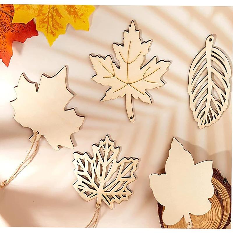 20PCS Unfinished Wood Cutouts Maple Leaves Wooden Crafts Fall Leaves Shape Crafts Autumn Leaf for DIY Craft Tags Thanksgiving