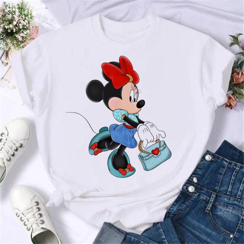 Kawaii Disney Cartoon Minnie Printed T Shirt Women Fashion Mickey Mouse White Oversized T Shirt Female Clothes Ladies T-shirts