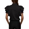 Womens V Neck Blouse Short Sleeve Top Ruffle Sleeve Shirt Lightweight Casual Office Wear Summer Fashion