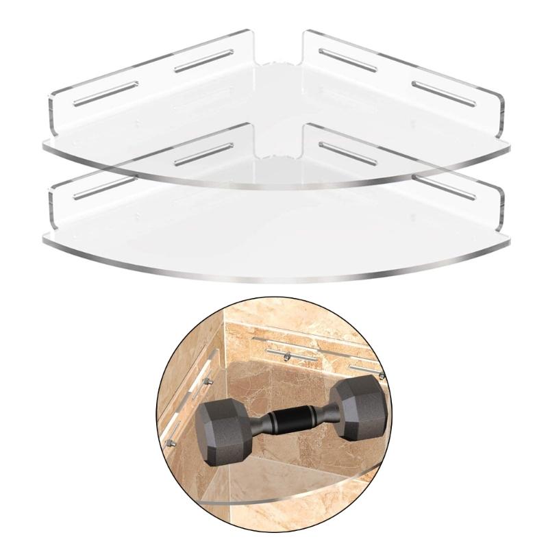 Pack of 2 Adhesive Mounted Clear Shower Shelves No Drilling Bathroom Organizers with High Weight Capacity
