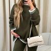 Winter Sweater Pants Set 2 Pcs Warm Loose Knit Long Sleeves O Neck Sweater Wide Leg Trousers Homewear School Daily Outfit Sport Clothes