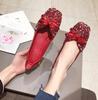 Fashion Women's wedding shoes new Korean version red sequins flat four seasons single shoes square head large women's shoes