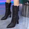 Fashion Zipper Leather Elegant Heeled Mid Calf Shoes Woman Pu on Offer Hot New in Waterproof Comfortable Gyaru Half High Boots for Women