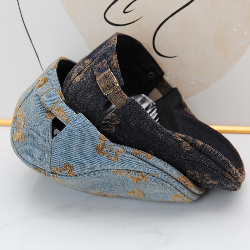 Retro flower forward hat women's autumn and winter versatile face newsboy hat millennial spice girl style short brim duckbill painter hat