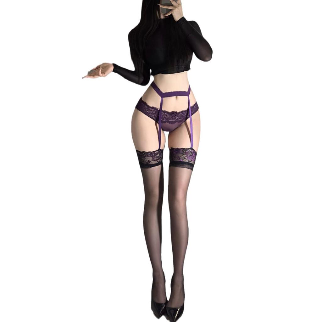 Aurora Shiny Lace Garter Stockings - Ultra-Thin Sexy Pantyhose for Women