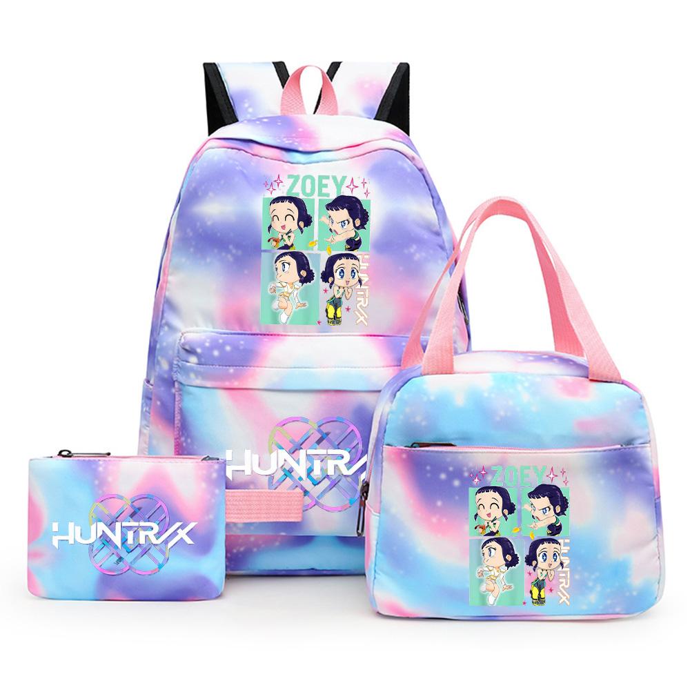 3Pcs/set Cartoon K-Pop Printed Backpack with Pencil Case Lunch Bag for Teenager Girl Boy Bookbag Kid Gift Large Capacity Waterproof Travel Bag