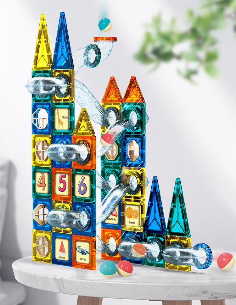 Magnetic Tube Building Blocks: Children's DIY Magnetic Track with Rolling Ball Slide for Educational Play