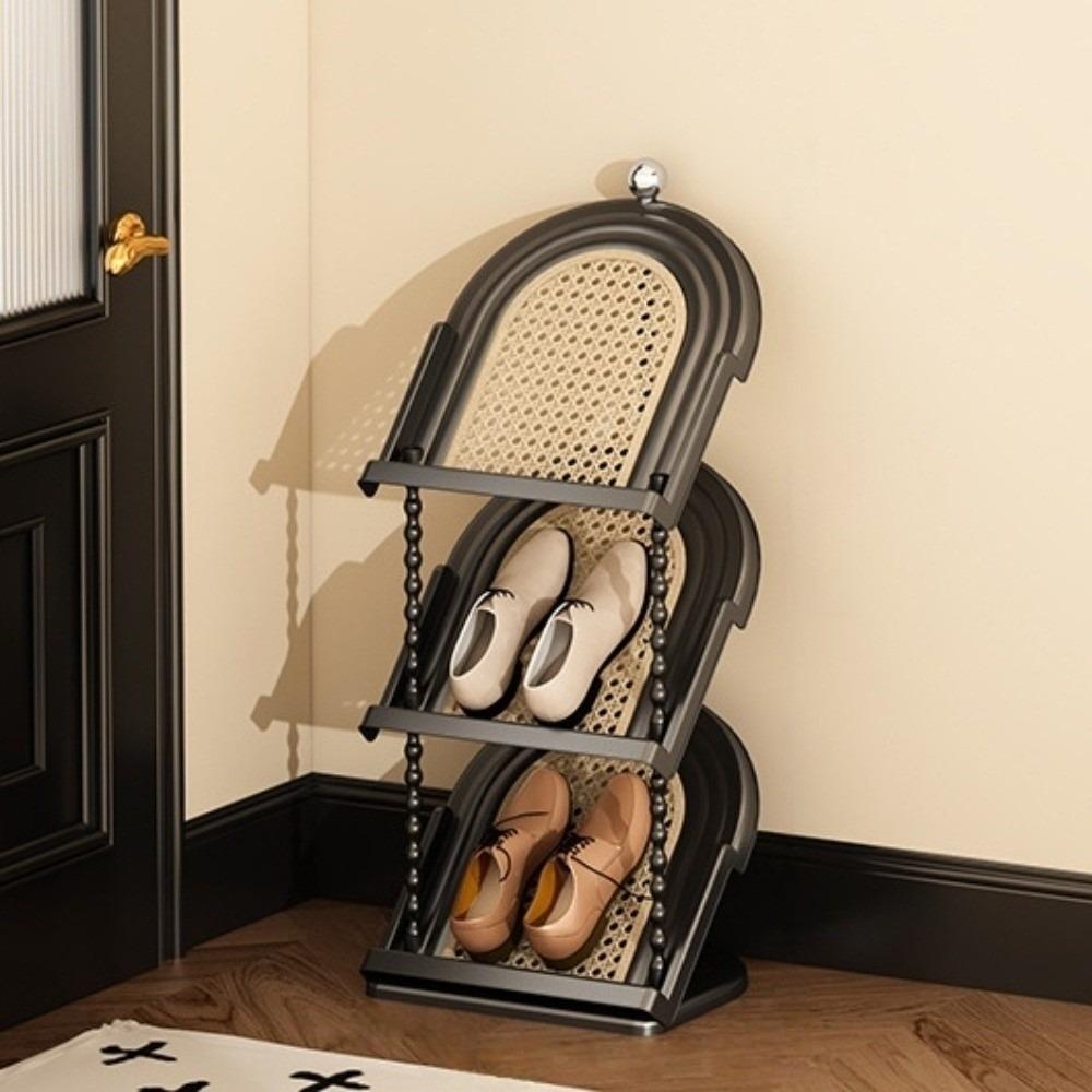 

Anti-slip Rattan Plaited Floor Shoe Shelf DIY Vertical Shoe Storage Organizer Living Room Black 3 Layers