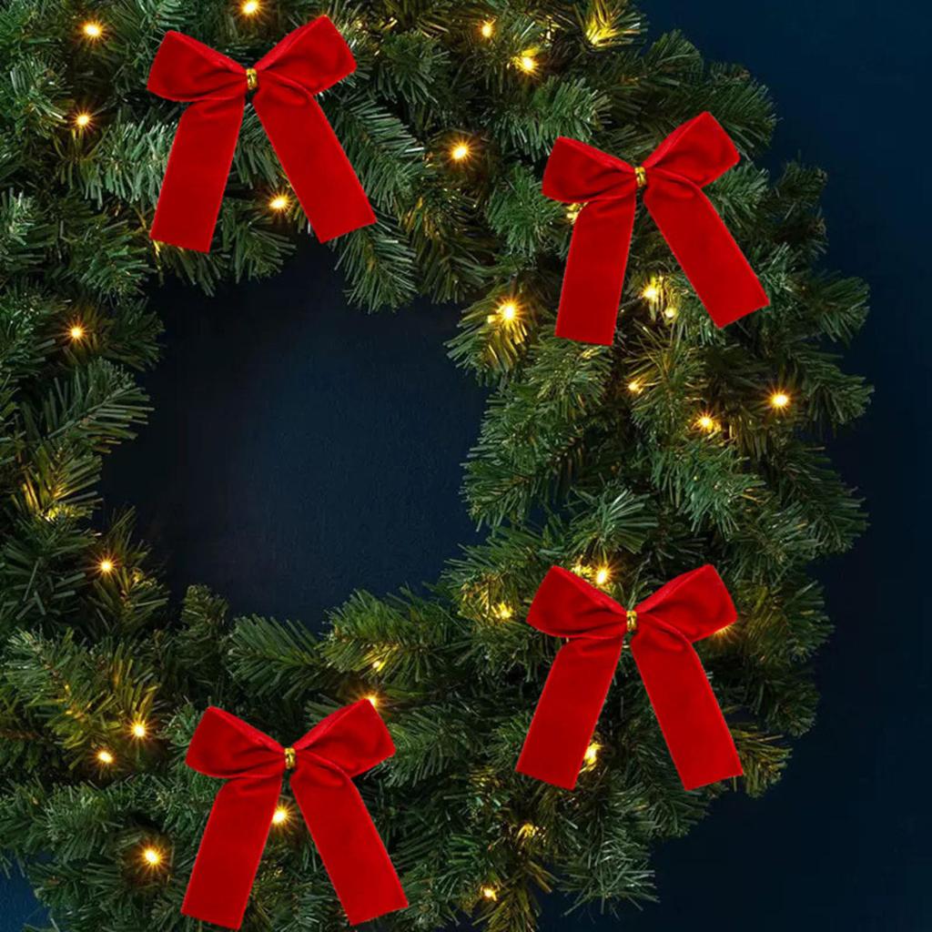 12pcs Small Velvet Bow Christmas Tree Decoration Xmas Bowknot Party Family Wedding Decor Gift Ribbon DIY Hanging Ornament