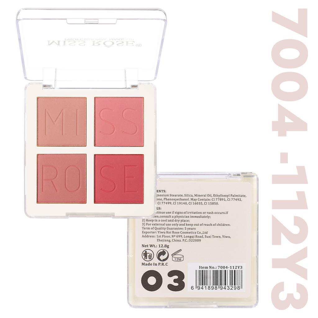 MISS ROSE Palette Fard 4 Colori Impermeabile Resistente al Sudore Trucco da Viaggio