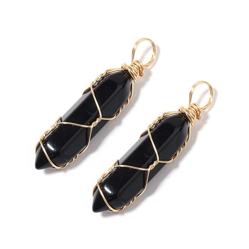 1 Pc Natural Stone Charms 40mm Color Bullet Shaped Handmade Gold Wire Pendants for DIY Necklace Gifts Jewelry Making Accessories