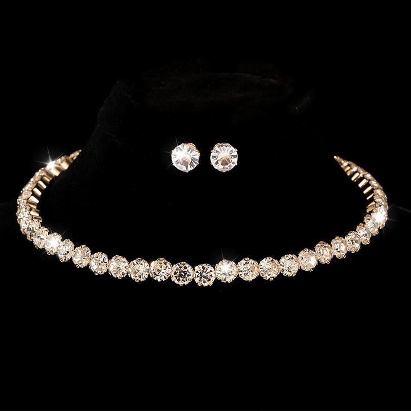 Bridal Accessories Three-piece Set Wedding Fashion Full Diamond Zircon Water Drop Necklace Earrings Wedding Accessories