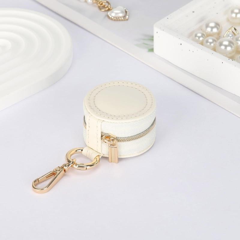 Miniature Jewelry Storage Box With Detachable Keychain Elastic Bands For Rings Earrings Gym Travel Essential