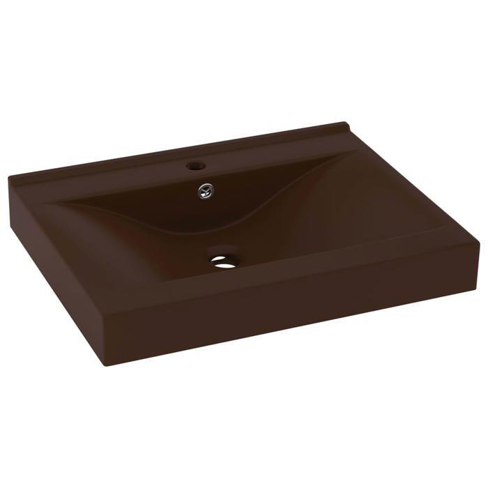 VidaXL Lavabo avec Trou de Robinet Vasque à Poser de Toilette Lave-mains de Salle de Bain Salle Cosmétique Marron Foncé Mat 147028
