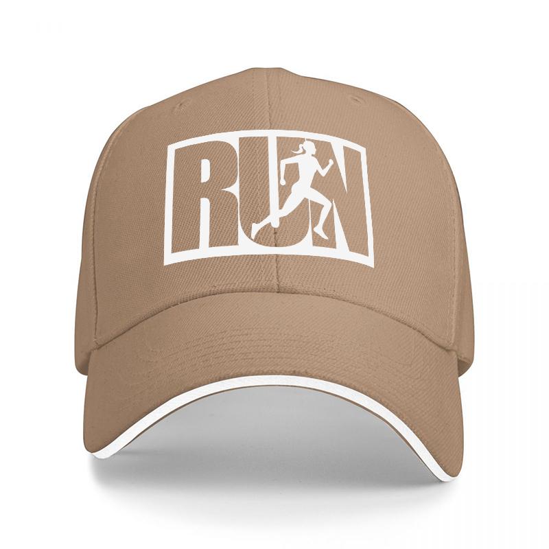 RUN Logo Black Baseball Cap with White Running Figure Design Sporty Style for Active Lifestyle Outdoor Fitness and Daily Wear