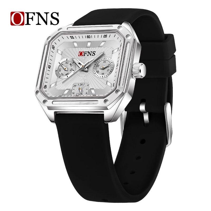 Oufanni Square Waterproof Quartz Watch with Day-Date and Small Seconds for Men and Women