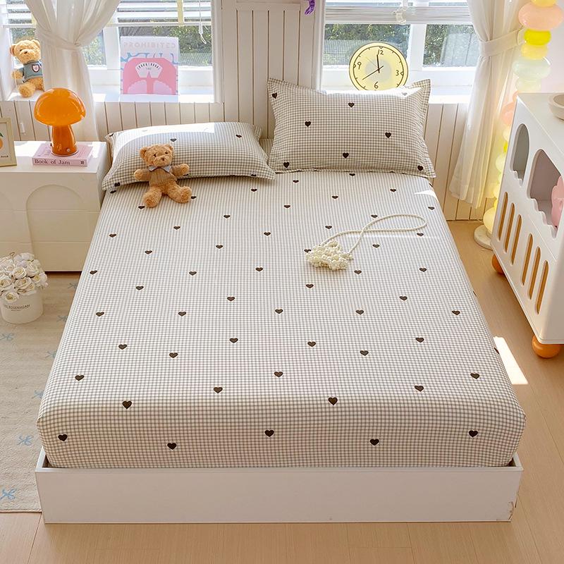 Pure Cotton Printed Single Bed Sheet Set - Fitted Sheet, Protective Cover, Pad Cover (3 Pieces)