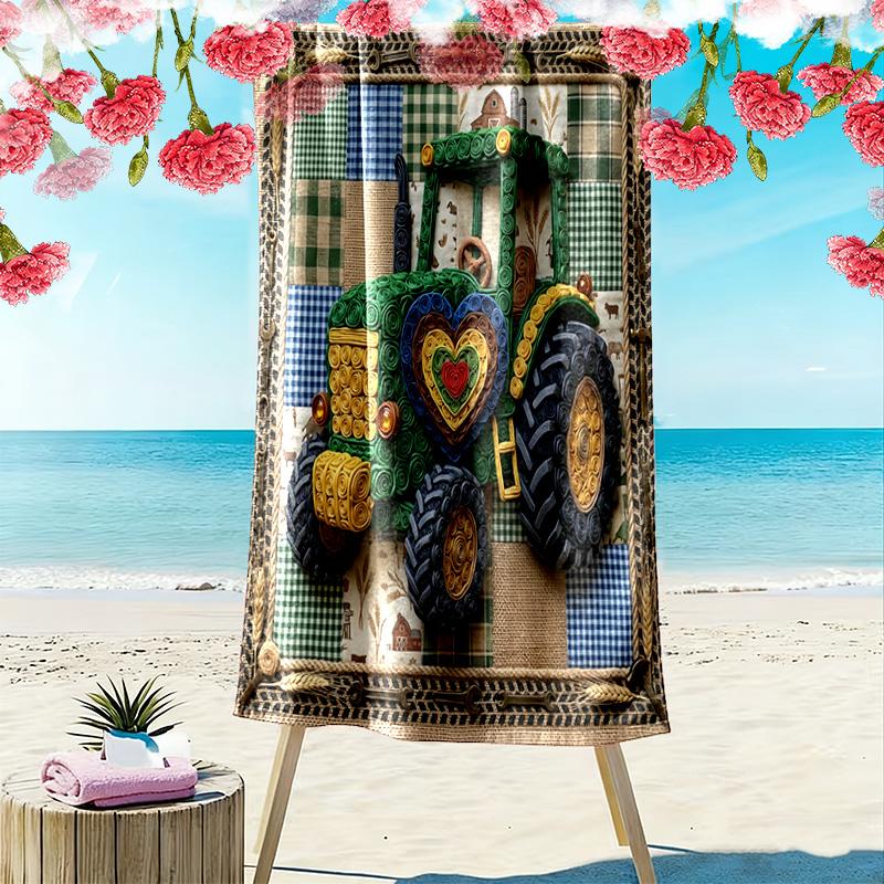 Motor Tractor Patchwork Print Beach Towel, Large Soft Quick Dry Towel for Beach Camping Swimming