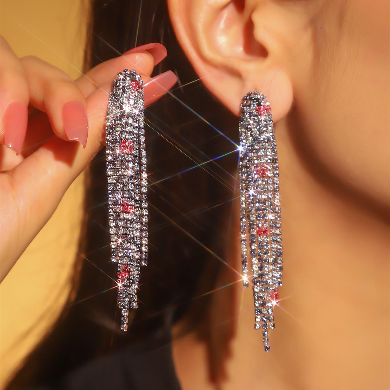 Модный темперамент Роскошные супер блестящие серьги с длинной бахромой из бриллиантов