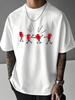 Unisex White Short Sleeve Tee Four Cartoon Red Tomato Stick Figures Explosion Graphic Crew Neck Loose Casual Male Daily Tops