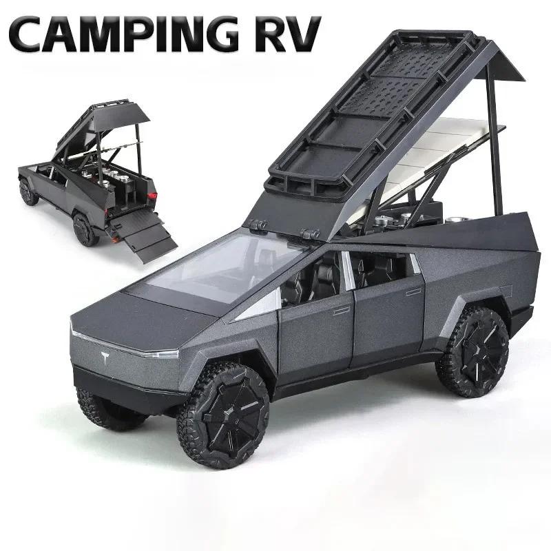 AKW1 1:24 Tesla Cybertruck Camping Wohnmobil Legierung Auto Modell Druckguss Spielzeugfahrzeuge Ton und Licht Kinderspielzeug Sammlerstücke Geburtstagsgeschenk